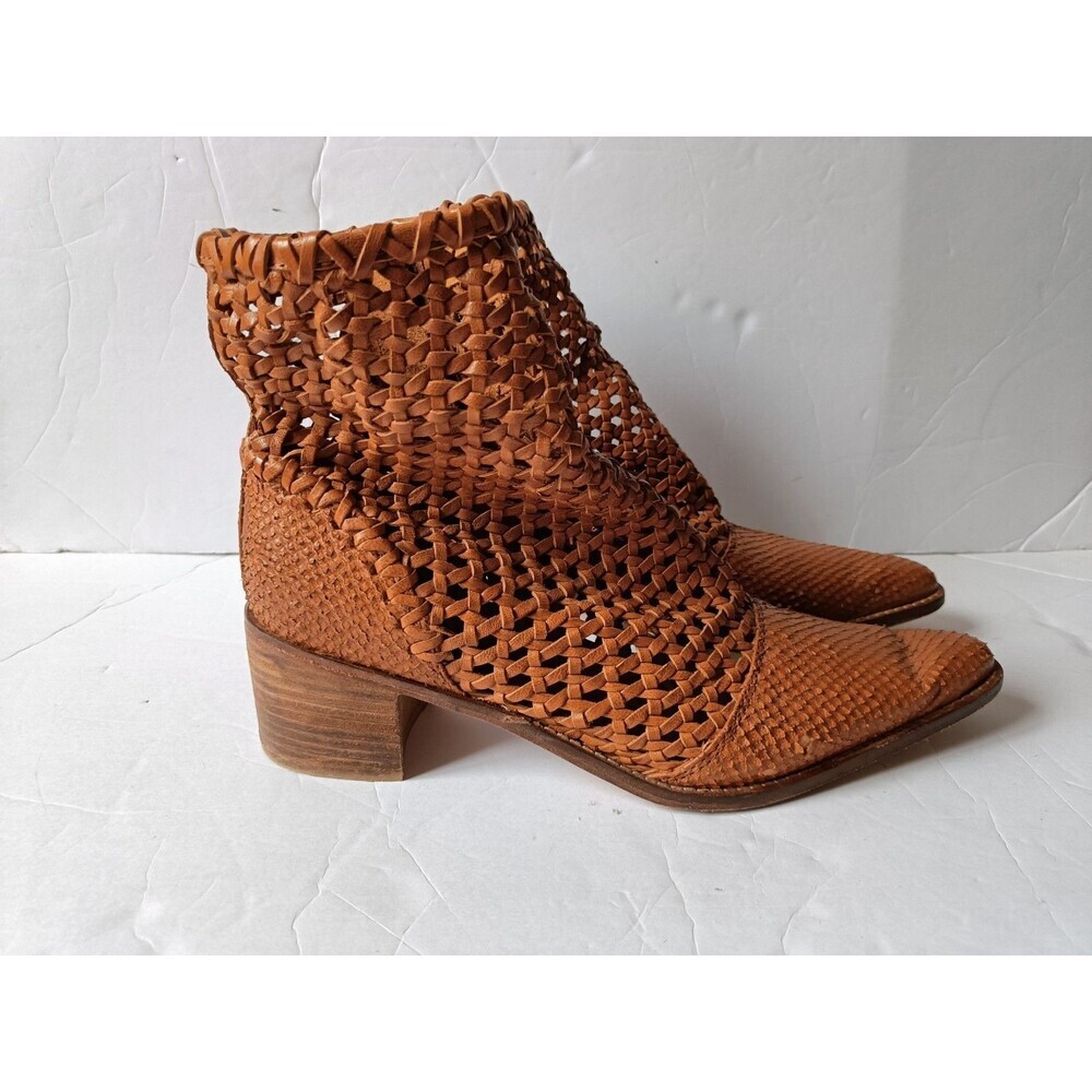 Free People In The Loop Woven Brown Leather Western Ankle Boots Women's Size 10 - Picture 6 of 13